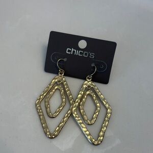 Chico's Hammered Gold Double Diamond Drop Earrings